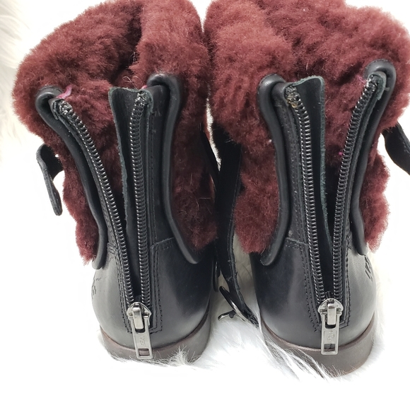 Ugg Inez Sherling Ankle Cuff Leather Boots in Black and Oxford Red Size 7 - Picture 9 of 14